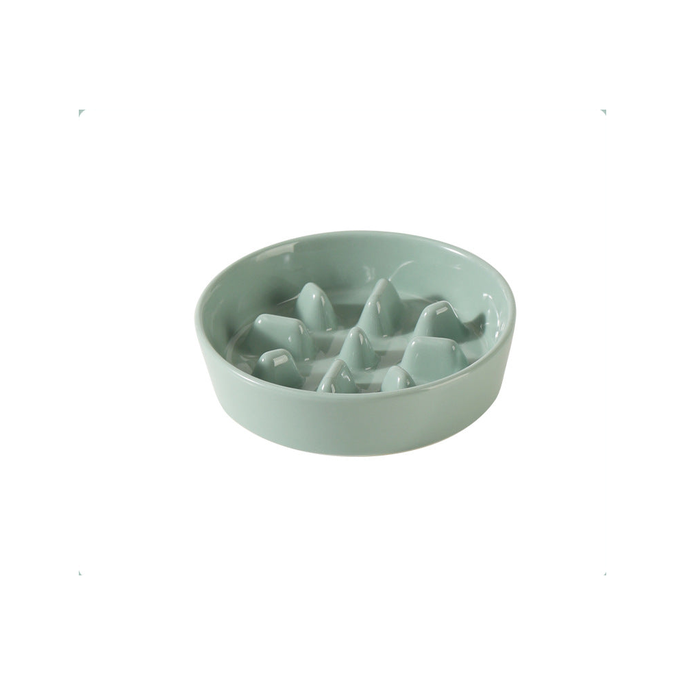 Ceramic Slow Feeder Bowl with Raised Bamboo Stand: Slow bowl only, light green