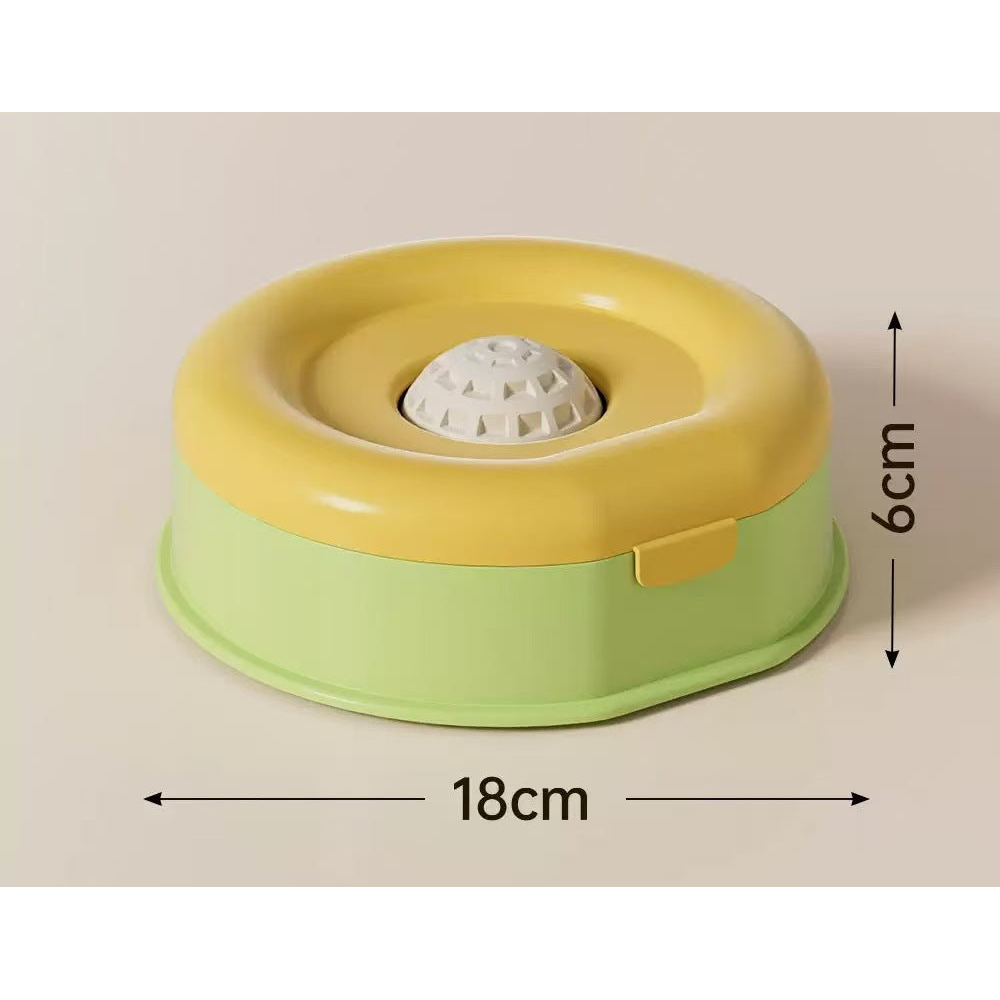 Rolling Ball Lick Bowl and 1 L Raised Bowl: Lick bowl, yellow and green