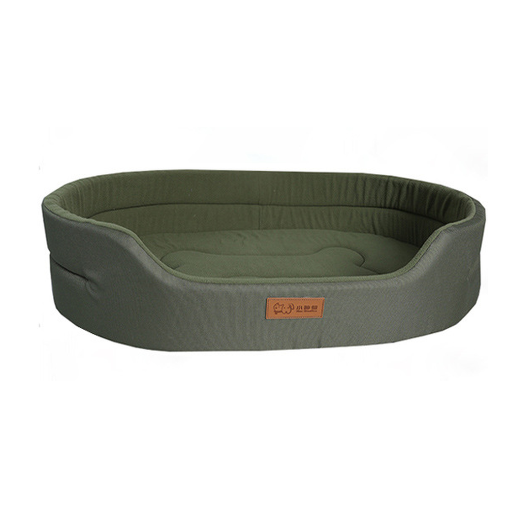 Oval Dog Bed with Raised Rim and Removable Cushion: Fleece, green
