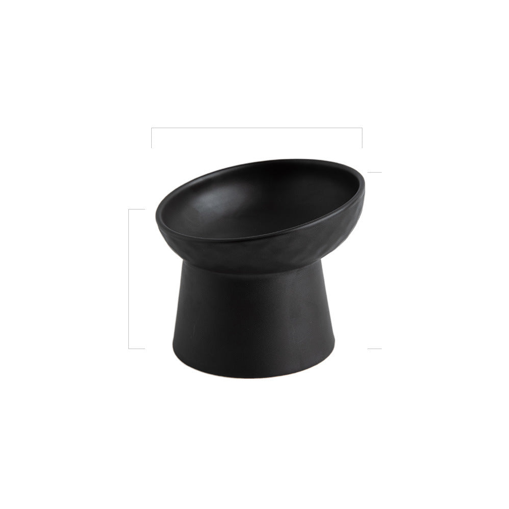 Tilted Ceramic Pet Bowl on a Raised Base: Black