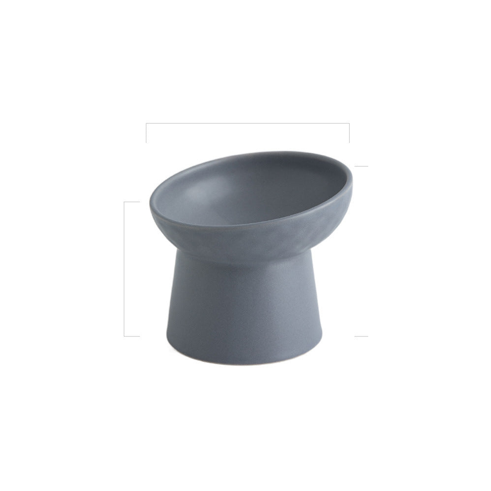 Tilted Ceramic Pet Bowl on a Raised Base: Grey