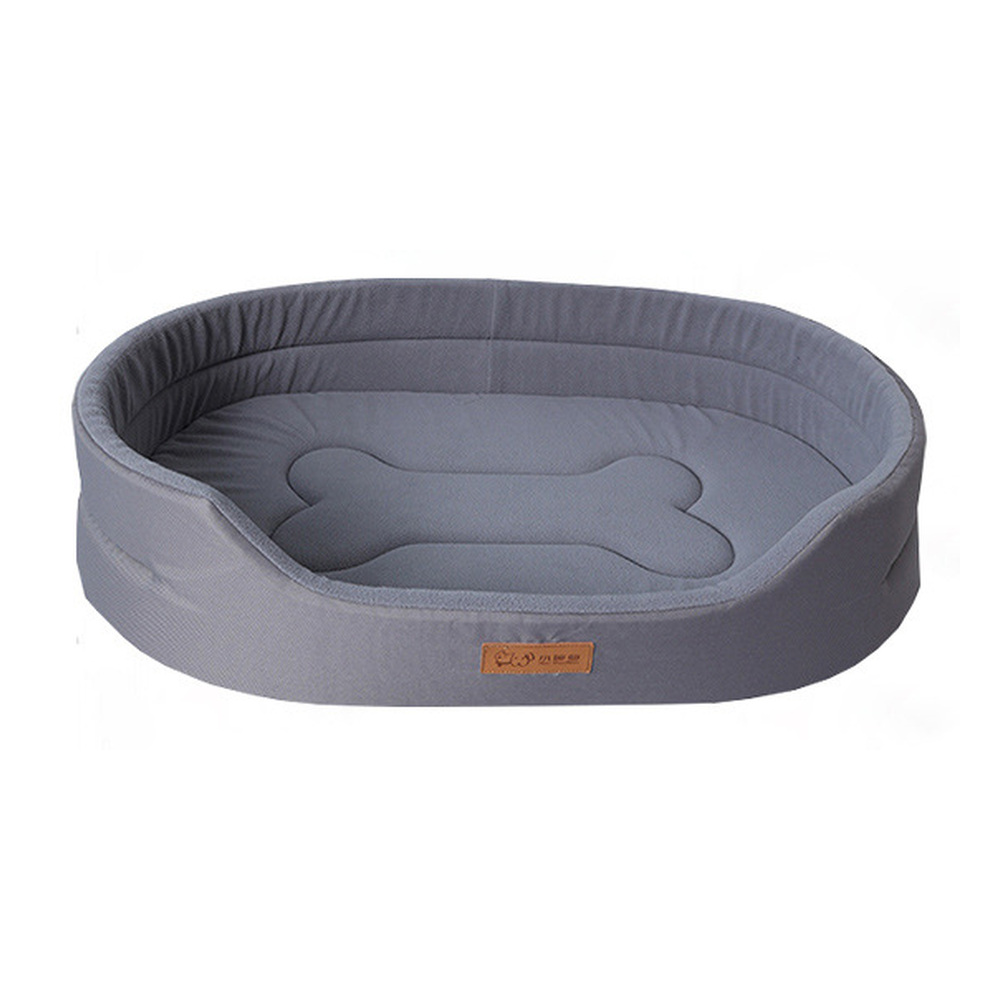 Oval Dog Bed with Raised Rim and Removable Cushion: Fleece, grey