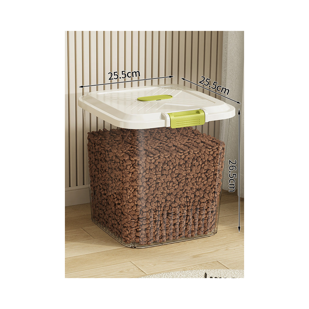 Airtight Pet Food Storage Container with Measuring Cup: Clear · holds 13-17 lb