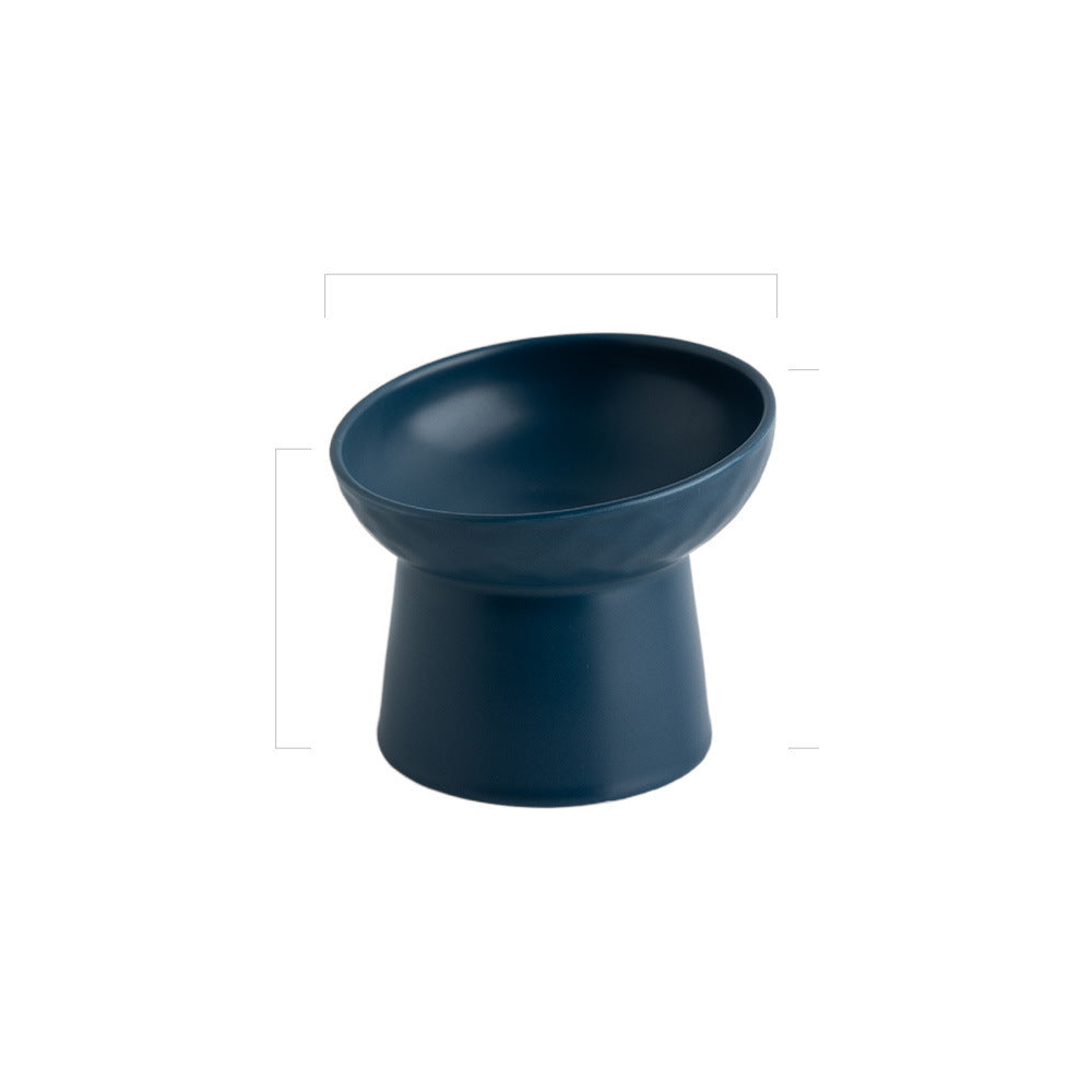 Tilted Ceramic Pet Bowl on a Raised Base: Blue