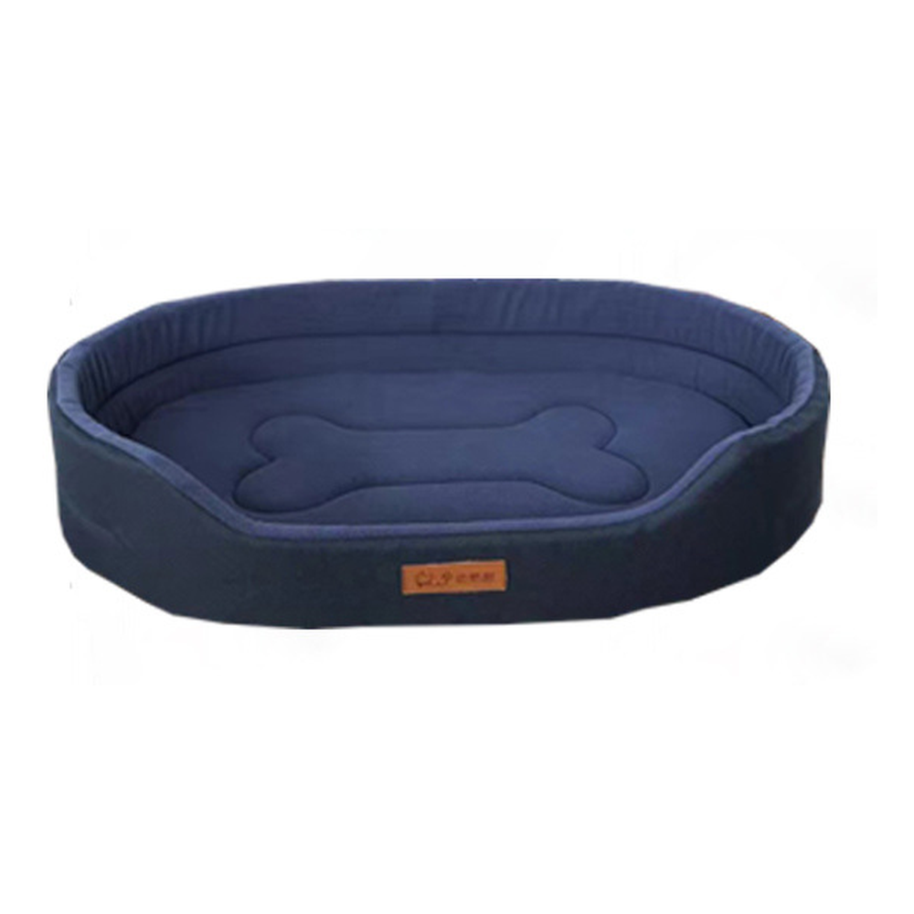 Oval Dog Bed with Raised Rim and Removable Cushion: Fleece, blue