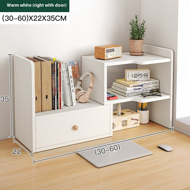 White adjustable desktop bookshelf with a door, 30–60 cm wide — White Right Door