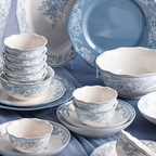 French Retro Blue Dishware Set, a closer look at the pieces.