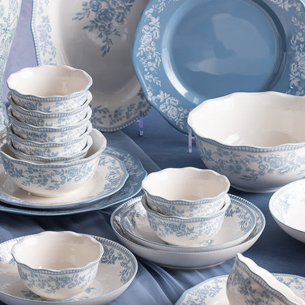 French Retro Blue Dishware Set, a closer look at the pieces.
