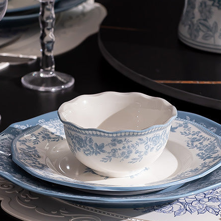 French Retro Blue Dishware Set, a closer look at the pieces.