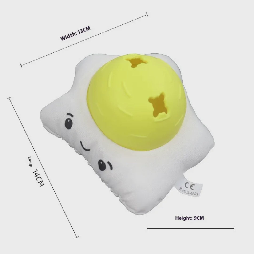 Supplier spec animation for the Egg style: 13 cm wide, 14 cm long, 9 cm high, with the CE care tag visible.