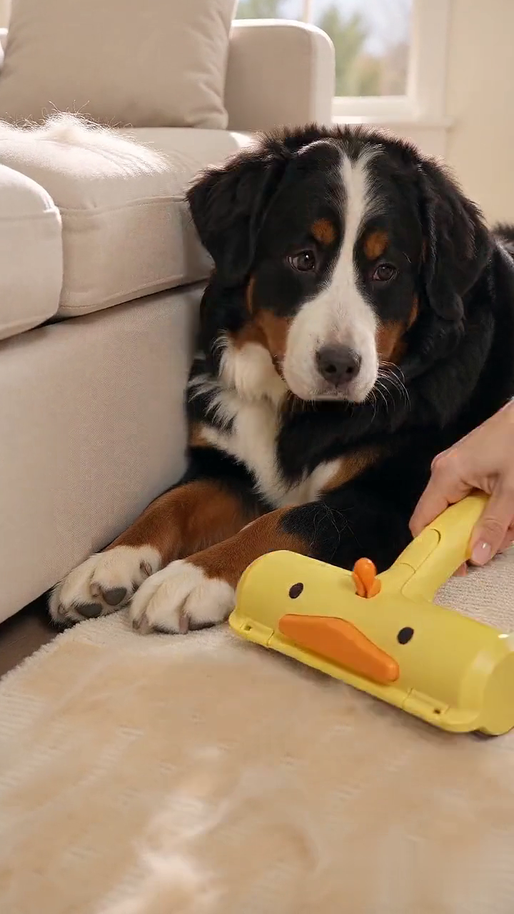 AI-generated brand illustration of Waffle with the yellow duck-shaped hair remover, not a product performance test.
