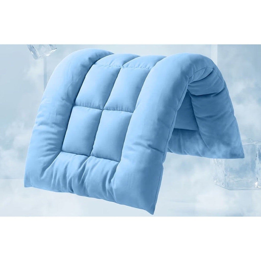 Extra-large light blue quilted dog sofa bed, folded to show the 8-panel construction, on white